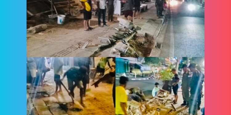 Trotoar di Jalan Soekarno- Hatta Dibongkar Tanpa Izin, Satpol PP Mabar Hentikan Aktivitas !