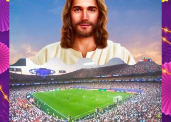 JESUS KRISTUS MENONTON PERTANDINGAN SEPAKBOLA SEMI FINAL PIALA DUNIA 2026 ANTARA INGGERIS vs ARGENTINA