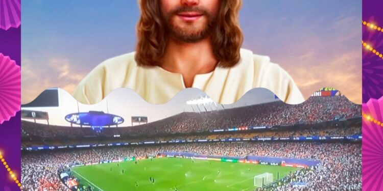 JESUS KRISTUS MENONTON PERTANDINGAN SEPAKBOLA SEMI FINAL PIALA DUNIA 2026 ANTARA INGGERIS vs ARGENTINA