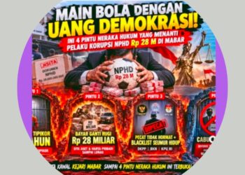 MAIN BOLA DENGAN UANG DEMOKRASI! INI 4 PINTU NERAKA HUKUM YANG MENANTI PELAKU KORUPSI NPHD Rp 28 M DI MABAR