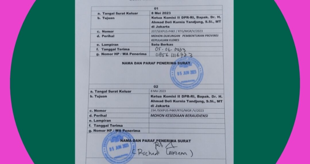 SKAKMAT! P4KF KANTONGI BUKTI TANDA TERIMA DARI SEKJEN DPR RI 05 JUNI 2023 – 2 Surat Sakti Soal Provinsi Flores Diserahkan, Ditandatangani Rochadi Laksana Staf Komisi II !