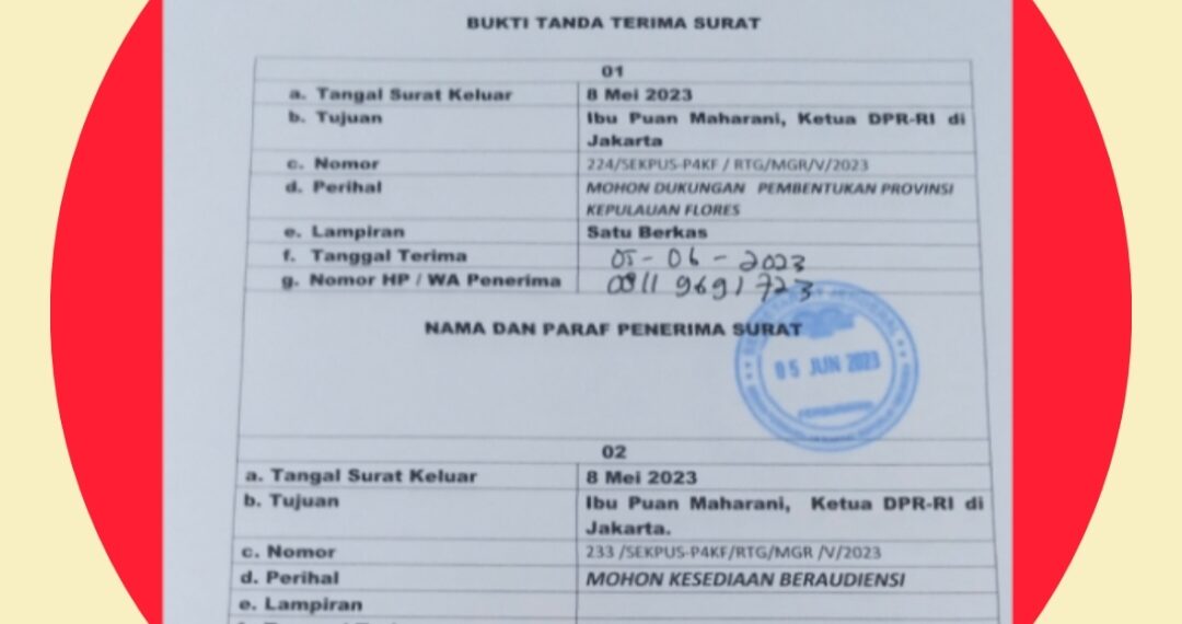 RESMI TEMBUS KETUA DPR RI ! P4KF Kantongi Bukti Sah Surat Dukungan Provinsi Kepulauan Flores Diterima Ibu Puan Maharani Sejak 5 Juni 2023