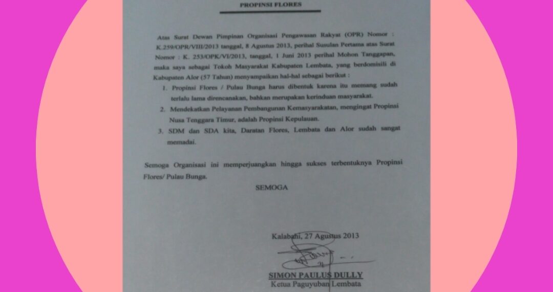 Surat Cinta Dari Kalabahi Untuk Pulau Bunga: Kerinduan 57 Tahun Tokoh Lembata di Tanah Alor Untuk Provinsi Flores