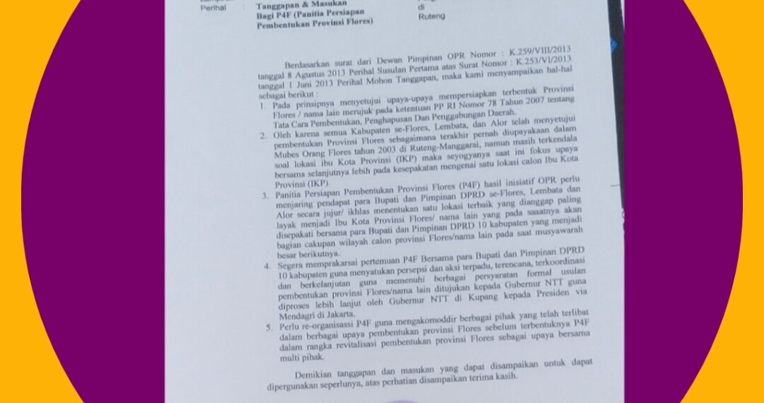 Surat Elegan Dari Ujung Barat Flores: Bupati Manggarai Barat Agustinus Ch. Dula Restui Provinsi Flores, Minta P4F Segera Tentukan Ibu Kota Secara Jujur dan Ikhlas