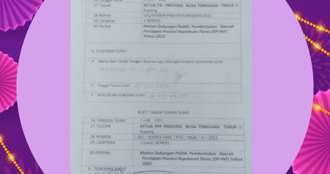 GENAP 10 PARPOL DI KUPANG KANTONGI SURAT P4KF: PSI TANDA TANGAN 27 JUNI 2022, PPP STEMPEL RESMI 1 OKTOBER 2022 UNTUK PROVINSI KEPULAUAN FLORES