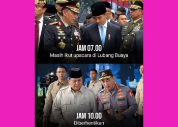 TELEPON ISTANA MEMATIKAN: FOTO BUKTI JAM 07.00 MASIH UPACARA DI LUBANG BUAYA, JAM 10.00 LISTYO SIGIT DIBERHENTIKAN – DRAMA DAR DER DOR PRABOWO!